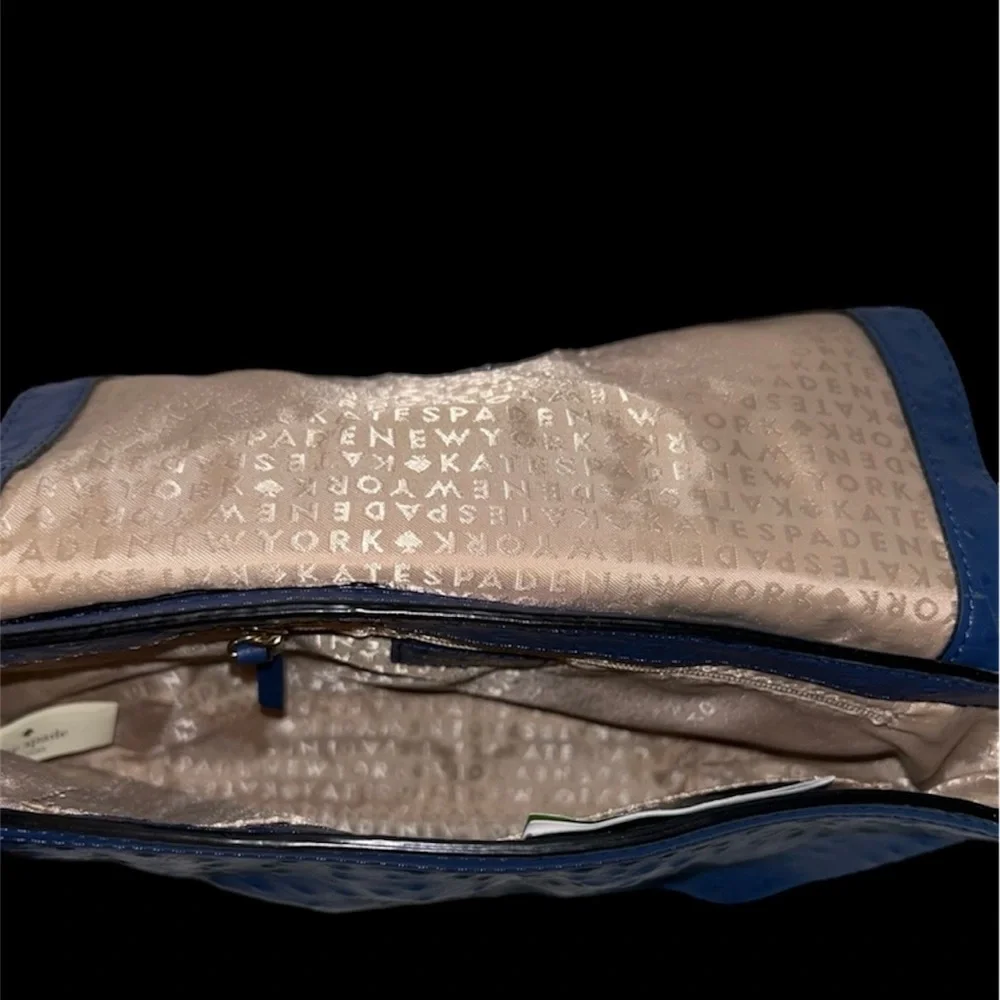 Kate Spade Blue Charm City Ostrich Shoulder Bag with Bow. Care Card included